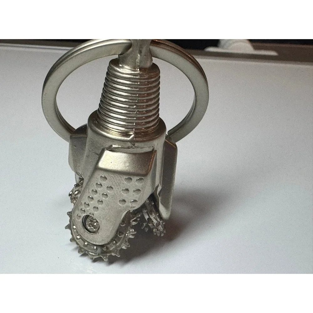 Silver Tricone Drill Bit Keychain Oil Gas‎ Mining Industrial Novelty Accessory